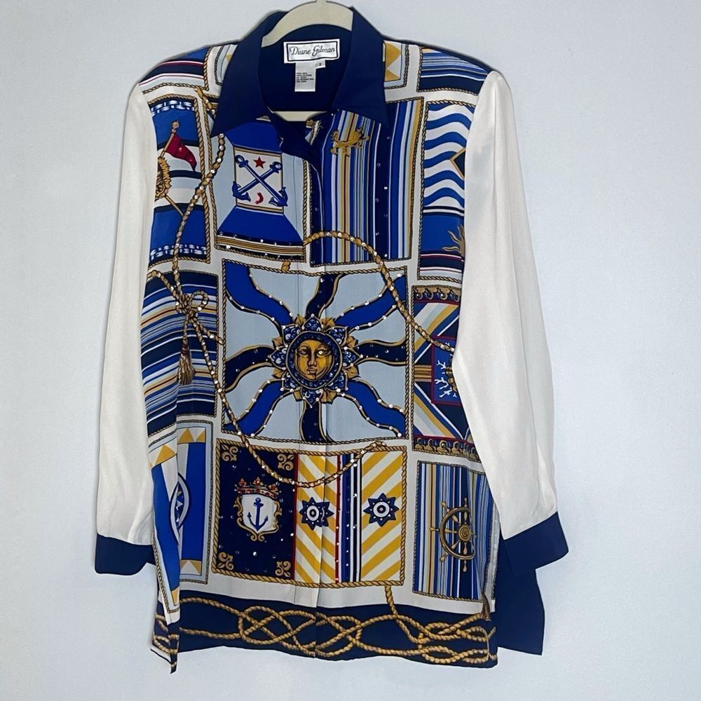 Diane Gilman Silk Nautical Print Tunic Blouse